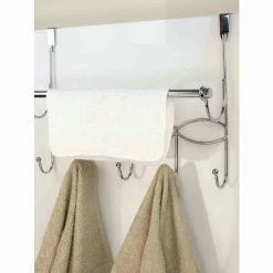 Home Basics Chrome Plated Steel Over The Door Hanging Rack With Towel Bar Storage & Organization