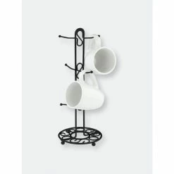 Home Basics Scroll Collection Steel Mug Tree, Black Tools & Accessories