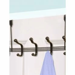 Home Basics 5 Dual Hook Over The Door Steel Organizing Rack, Bronze Storage & Organization