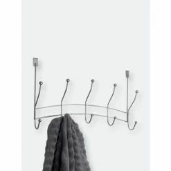Home Basics Shelby 5 Hook Over The Door Hanging Rack, Silver Storage & Organization
