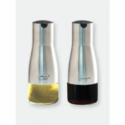Home Basics 8.5 Oz. Oil And Vinegar Set With See-Through Glass Base, Silver Tools & Accessories