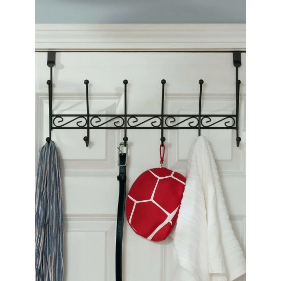 Home Basics Steel Over The Door 6 Hook Hanging Rack, Bronze Storage & Organization - Image 4