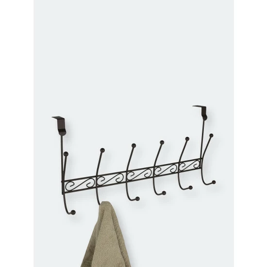 Home Basics Steel Over The Door 6 Hook Hanging Rack, Bronze Storage & Organization - Image 5
