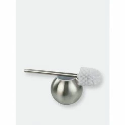 Home Basics Hide-Away Toilet Brush With Round Stainless Steel Hygienic Holder, Silver Bath Accessories