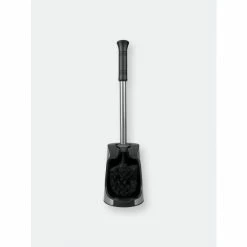 Home Basics Brushed Stainless Toilet Brush Holder With Comfort Grip Handle With Easy To Store Compact Non-Skid Caddy, Black Bath Accessories