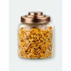Home Basics Small 2.6 Lt Textured Glass Jar With Gleaming Air-Tight Copper Top Storage & Organization