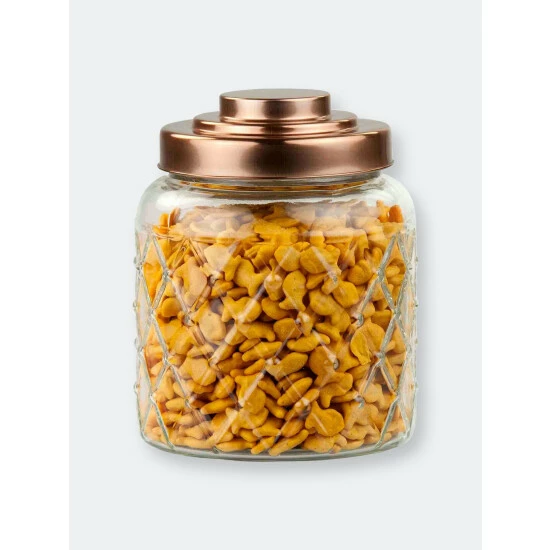 Home Basics Small 2.6 Lt Textured Glass Jar With Gleaming Air-Tight Copper Top Storage & Organization