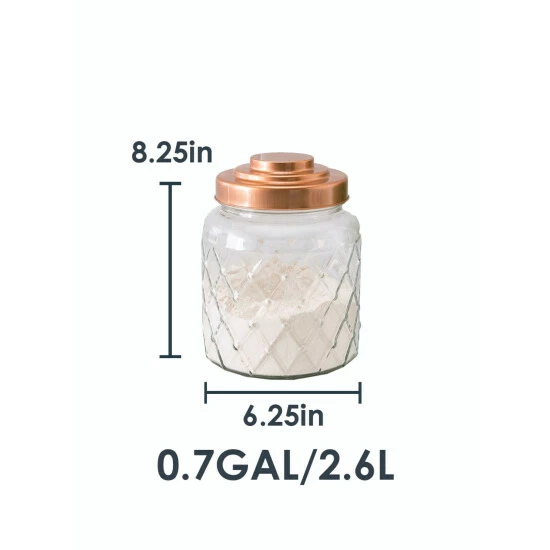 Home Basics Small 2.6 Lt Textured Glass Jar With Gleaming Air-Tight Copper Top Storage & Organization - Image 3