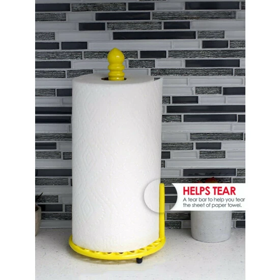 Home Basics Sunflower Free-Standing Cast Iron Paper Towel Holder With Dispensing Side Bar, Yellow Storage & Organization - Image 7