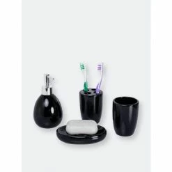 Home Basics 4 Piece Bath Accessory Set, Black Bath Accessories