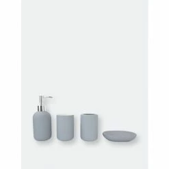 Home Basics Home Basic 4 Piece Rubberized Ceramic Bath Accessory Set, Grey Bath Accessories