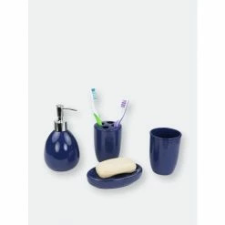 Home Basics 4 Piece Bath Accessory Set, Navy Bath Accessories