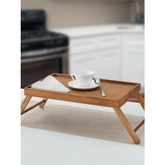 Home Basics Folding Multi-Purpose Rustic Wood Bed Tray With Carved Handles, Pine Storage & Organization 2 Home Basics Folding Multi-Purpose Rustic Wood Bed Tray With Carved Handles, Pine Storage & Organization - Image 2