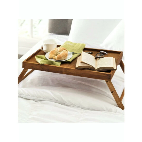 Home Basics Folding Multi-Purpose Rustic Wood Bed Tray With Carved Handles, Pine Storage & Organization 3 Home Basics Folding Multi-Purpose Rustic Wood Bed Tray With Carved Handles, Pine Storage & Organization - Image 3