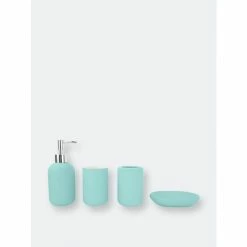 Home Basics Home Basic 4 Piece Rubberized Ceramic Bath Accessory Set, Blue Bath Accessories