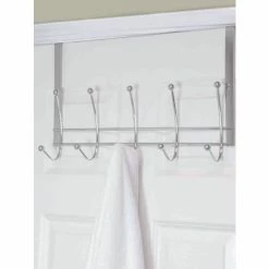 Home Basics Chrome Plated Steel Over The Door 5 Hook Hanging Rack Storage & Organization