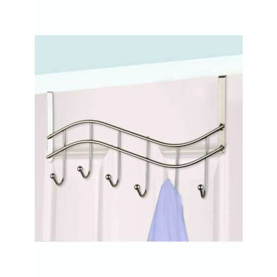 Home Basics Wave 6 Hook Over The Door Organizing Rack, Satin Nickel Storage & Organization Default Title