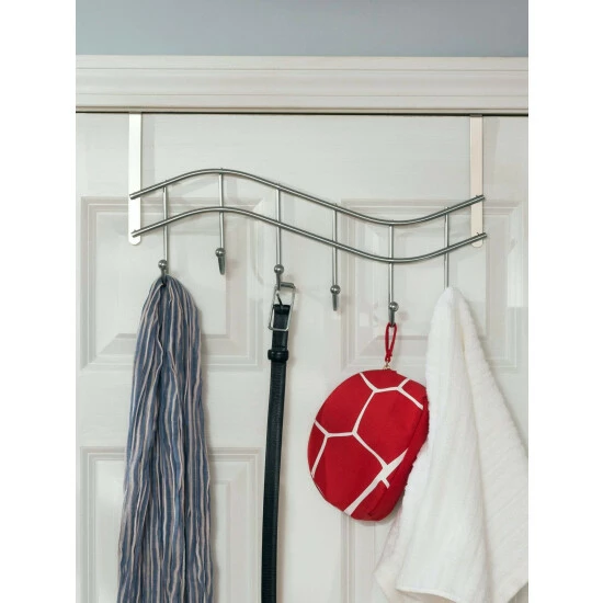 Home Basics Wave 6 Hook Over The Door Organizing Rack, Satin Nickel Storage & Organization Default Title - Image 2