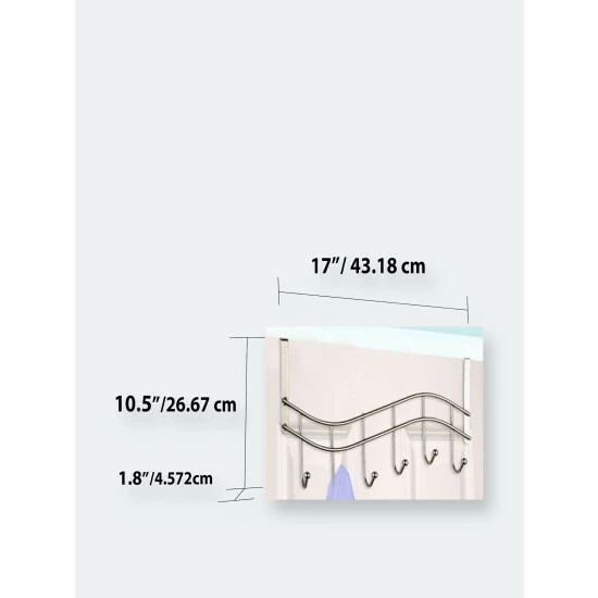 Home Basics Wave 6 Hook Over The Door Organizing Rack, Satin Nickel Storage & Organization Default Title - Image 3