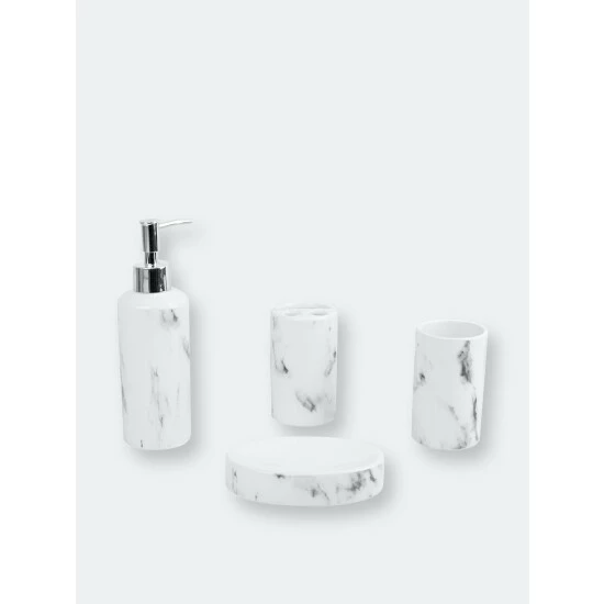 Home Basics Marble Ceramic 4 Piece Bath Accessory Set, White Bath Accessories