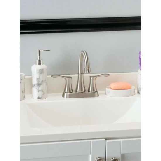 Home Basics Marble Ceramic 4 Piece Bath Accessory Set, White Bath Accessories - Image 2
