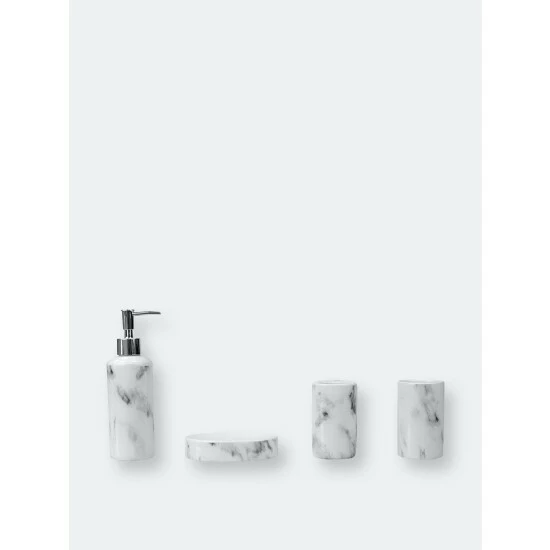 Home Basics Marble Ceramic 4 Piece Bath Accessory Set, White Bath Accessories - Image 3