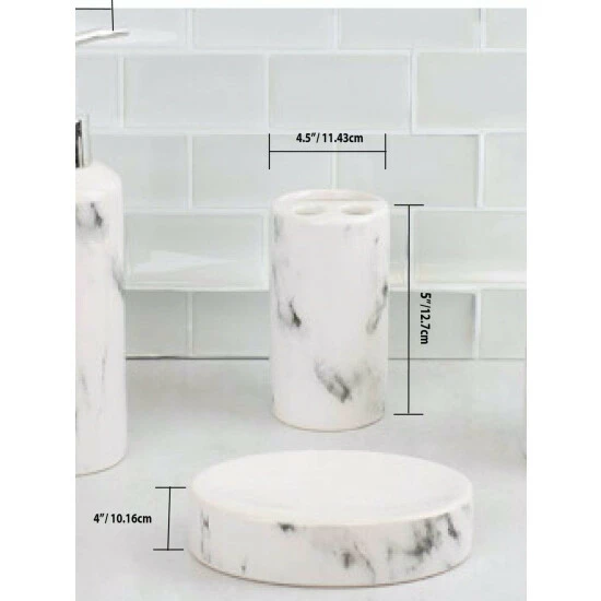 Home Basics Marble Ceramic 4 Piece Bath Accessory Set, White Bath Accessories - Image 4