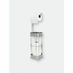 Home Basics Diamond Collection Free-Standing Dispensing Toilet Paper Holder, Chrome Bath Accessories