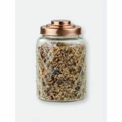 Home Basics Medium 3.4 Lt Textured Glass Jar With Gleaming Air-Tight Copper Top Tools & Accessories