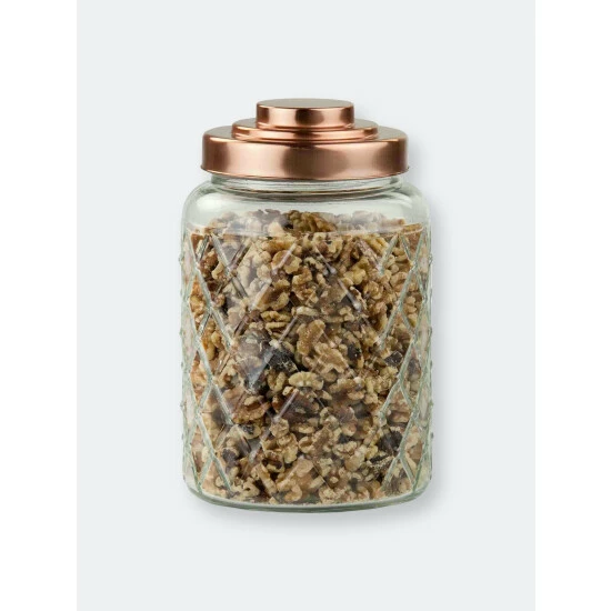 Home Basics Medium 3.4 Lt Textured Glass Jar With Gleaming Air-Tight Copper Top Tools & Accessories