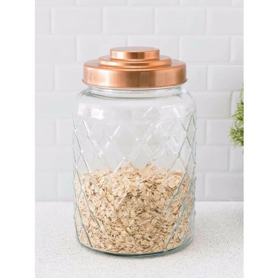 Home Basics Medium 3.4 Lt Textured Glass Jar With Gleaming Air-Tight Copper Top Tools & Accessories - Image 2