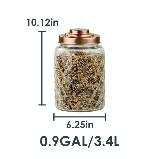 Home Basics Medium 3.4 Lt Textured Glass Jar With Gleaming Air-Tight Copper Top Tools & Accessories - Image 3