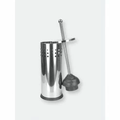 Home Basics Stainless Steel Toilet Plunger & Holder Bath Accessories