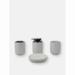 Home Basics Luxem 4 Piece Ceramic Bath Accessory Set, White Bath Accessories