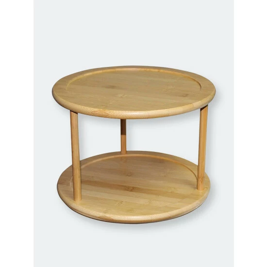 Home Basics 2 Tier Bamboo Lazy Susan Storage & Organization - Image 3