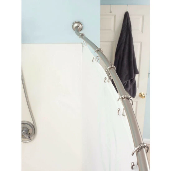 Home Basics Steel Curved Shower Rod, Satin Nickel Bath Accessories - Image 2