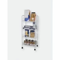 Home Basics 4 Tier Steel Kitchen Trolley, White Tools & Accessories