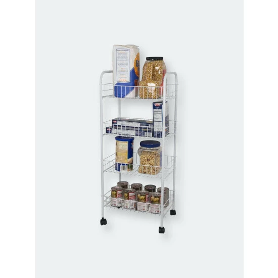 Home Basics 4 Tier Steel Kitchen Trolley, White Tools & Accessories