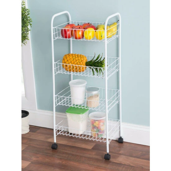 Home Basics 4 Tier Steel Kitchen Trolley, White Tools & Accessories - Image 2