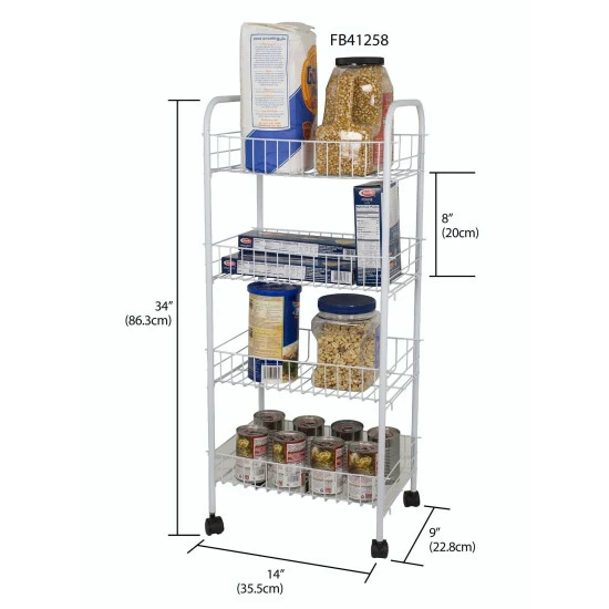 Home Basics 4 Tier Steel Kitchen Trolley, White Tools & Accessories - Image 3