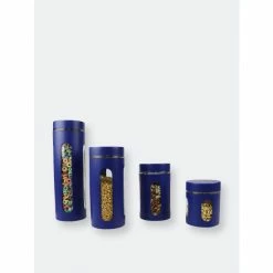Home Basics 4 Piece Stainless Steel Canisters With Multiple Peek-Through Windows, Navy Storage & Organization