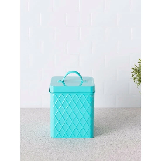 Home Basics Trellis Collection Small Tin Canister, Turquoise Storage & Organization - Image 2