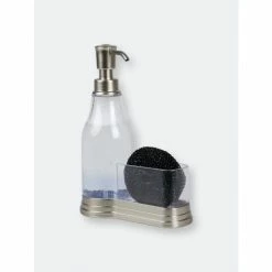 Home Basics Plastic Soap Dispenser With Brushed Steel Top And Fixed Sponge Holder, Chrome Tools & Accessories