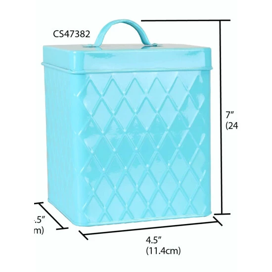 Home Basics Trellis Collection Small Tin Canister, Turquoise Storage & Organization - Image 3