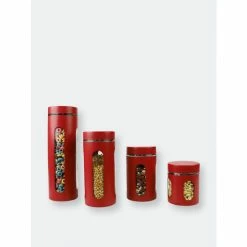 Home Basics 4 Piece Essence Collection Stainless Steel Canister Set, Red Storage & Organization