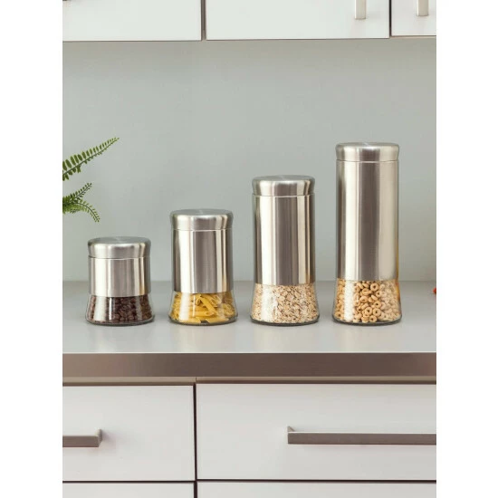 Home Basics Essence Collection 4 Piece Stainless Steel Canister Set Storage & Organization - Image 2