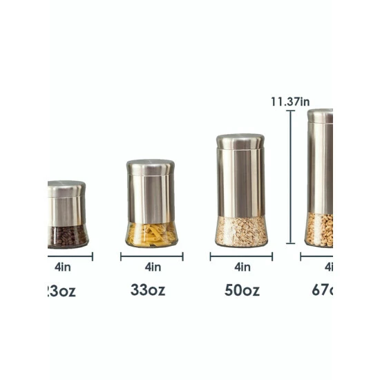Home Basics Essence Collection 4 Piece Stainless Steel Canister Set Storage & Organization - Image 3
