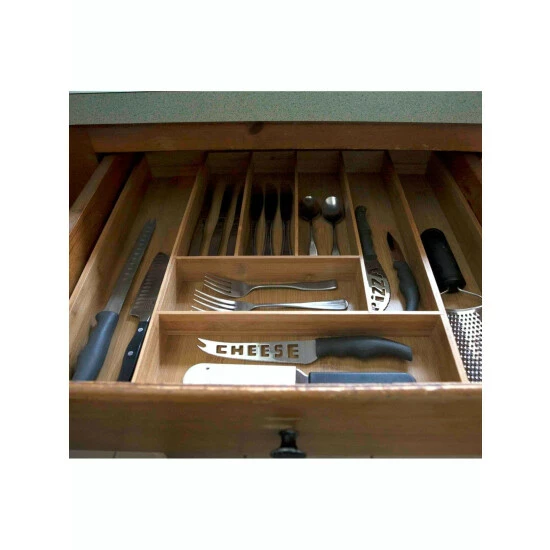 Home Basics Expandable 8 Compartment Bamboo Cutlery Tray, Natural Knives & Cutting Boards - Image 2