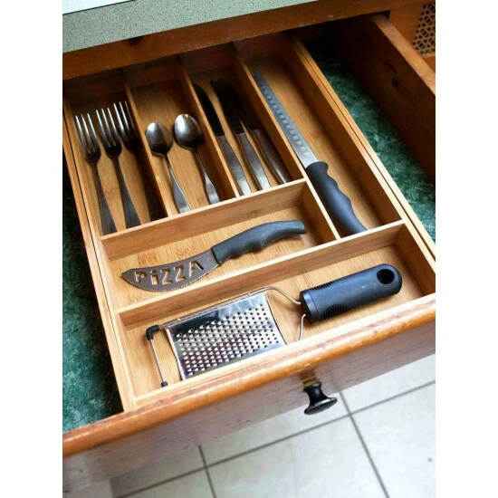 Home Basics Expandable 8 Compartment Bamboo Cutlery Tray, Natural Knives & Cutting Boards - Image 3