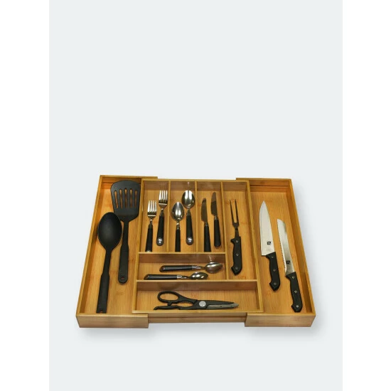 Home Basics Expandable 8 Compartment Bamboo Cutlery Tray, Natural Knives & Cutting Boards - Image 5